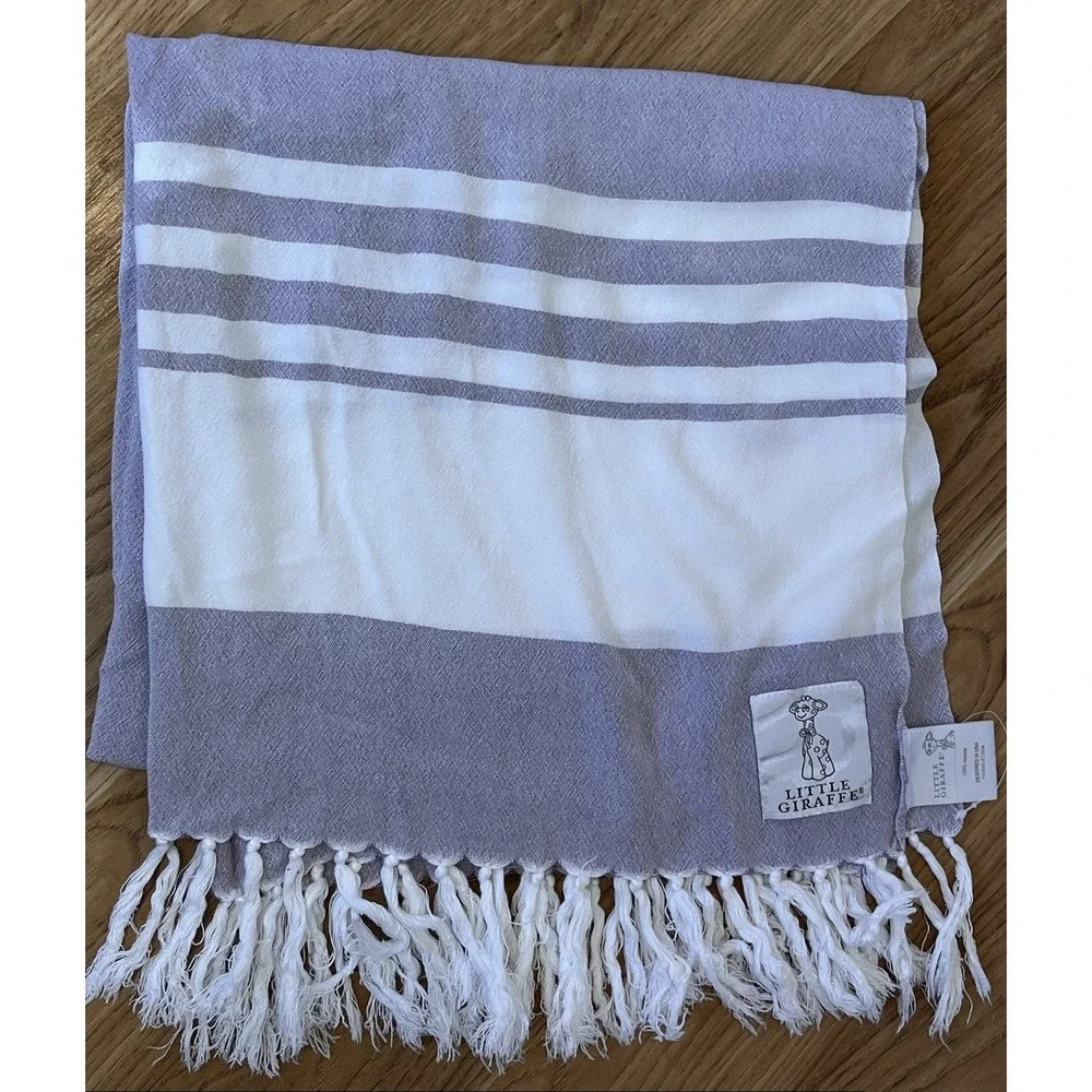 LITTLE GIRAFFE Indigo Turkish Towel Baby Blanket Towel Lavender‎ White Stripe
